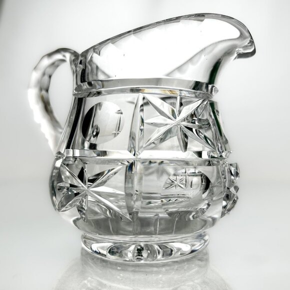 Crystal Creamer Set | Cut Crystal in 1970s Retro Design | Creamer, Sugar Bowl, T - Picture 8 of 10